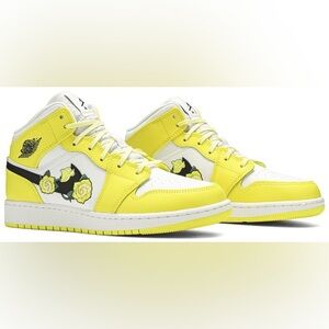 Nike Air Jordan 1 Mid SE GS "Dynamic Yellow Floral" Sneaker Shoes size 7Y